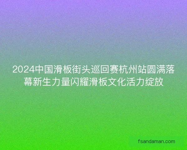 2024中国滑板街头巡回赛杭州站圆满落幕新生力量闪耀滑板文化活力绽放